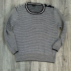 J. Crew Navy and White Striped Crew Neck Sweater